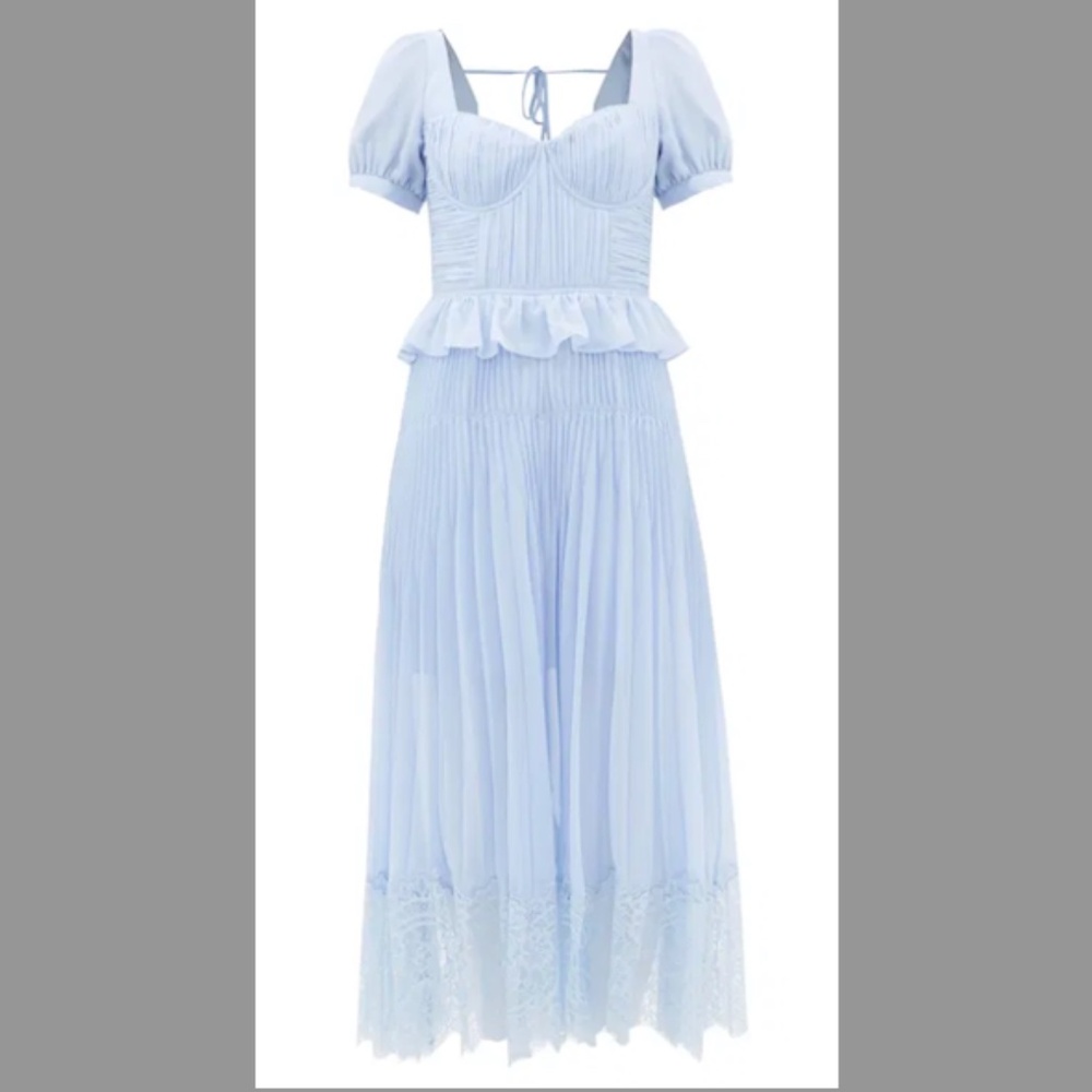 Self-Portrait Lace-Trimmed Pleated-Chiffon Midi Dress